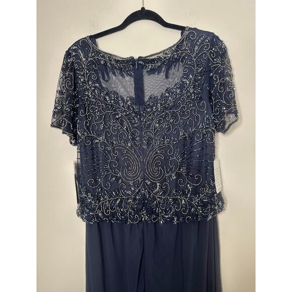 PISARRO NIGHTS Womens Size 14 Navy Bateau Neck Floor Length Jumpsuit Formal - Picture 5 of 12